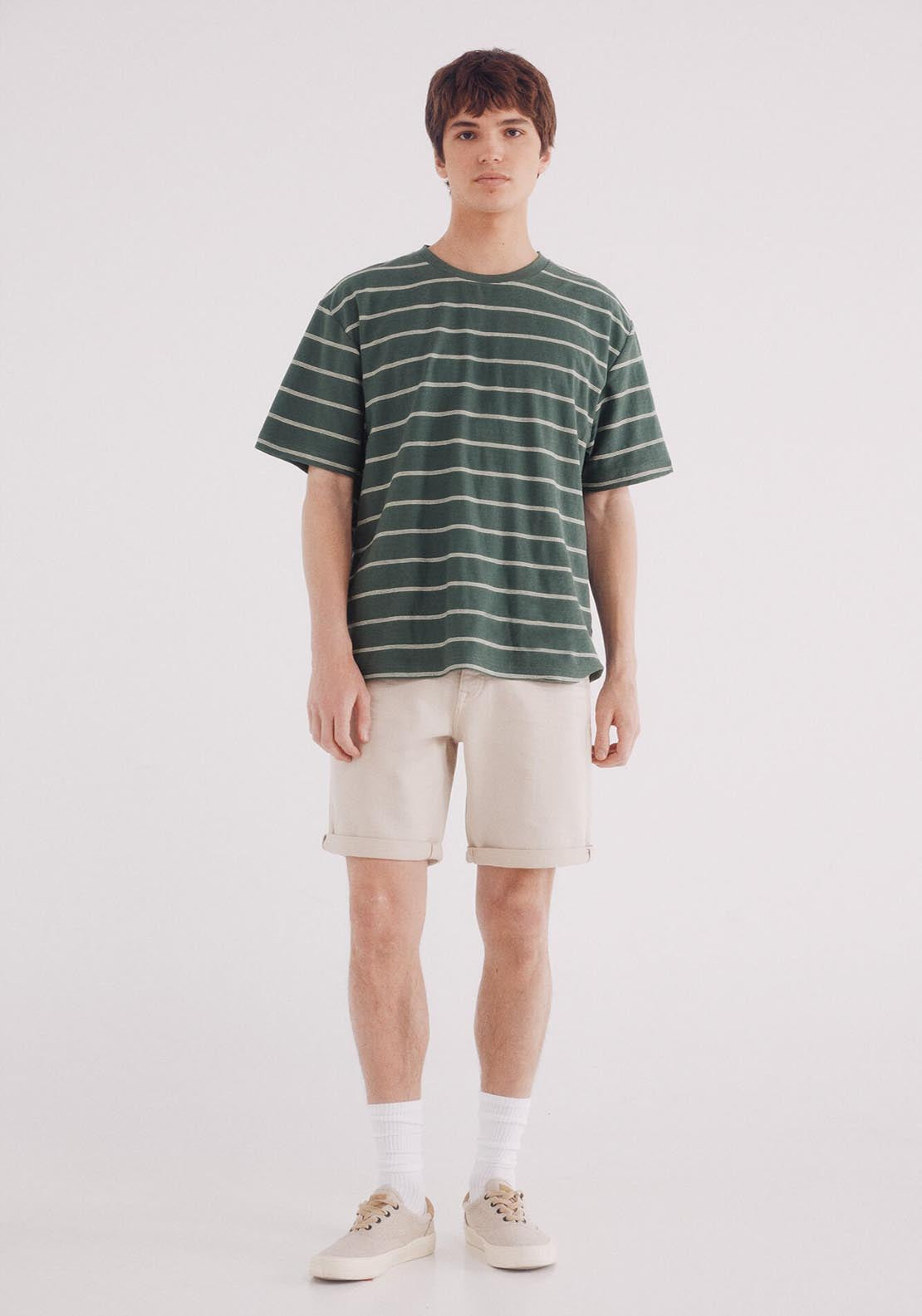 Springfield Striped Slub Cotton T-Shirt - Green 4 Shaws Department Stores