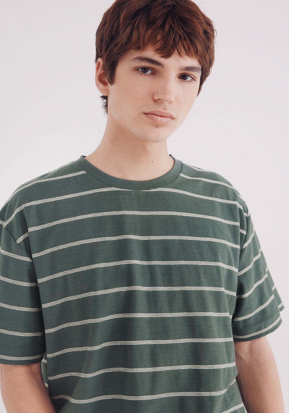 Springfield Striped Slub Cotton T-Shirt - Green 2 Shaws Department Stores