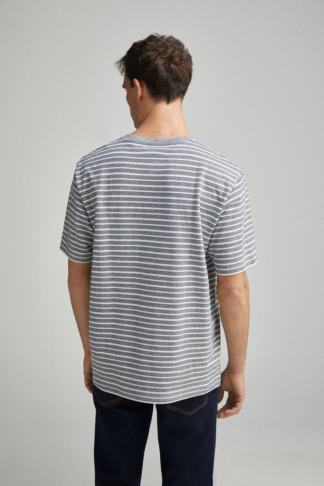 Springfield Textured stripe T-shirt - Blue 3 Shaws Department Stores