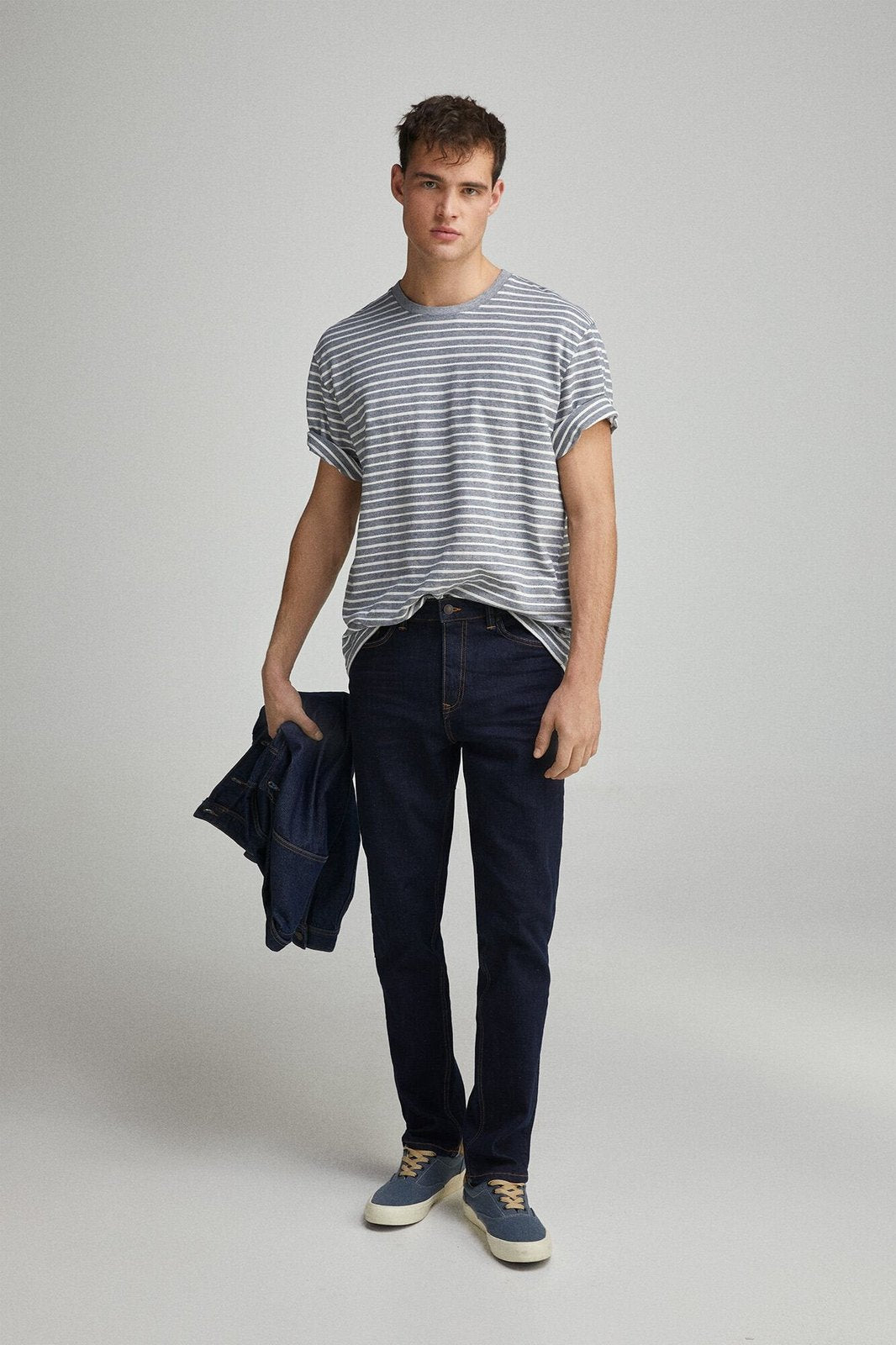 Springfield Textured stripe T-shirt - Blue 2 Shaws Department Stores
