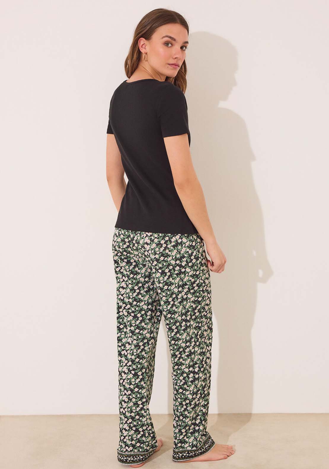 Short Sleeves Long Pant Pyjama - Black