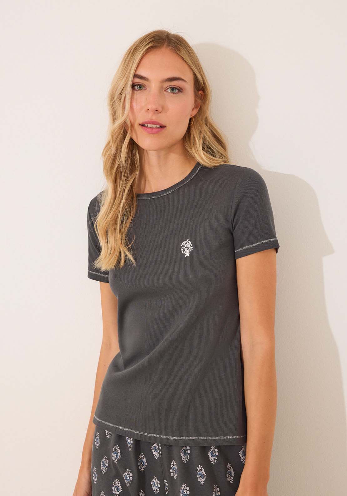 Short Sleeves Long Pant Pyjama - Grey