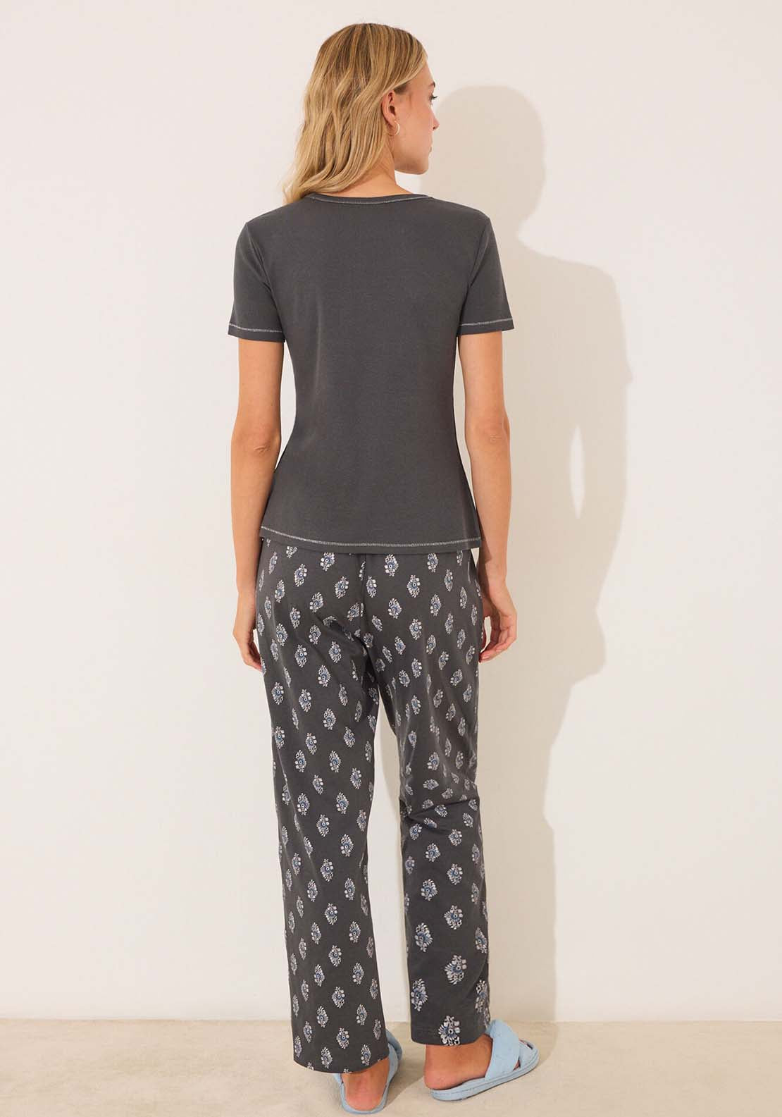 Short Sleeves Long Pant Pyjama - Grey