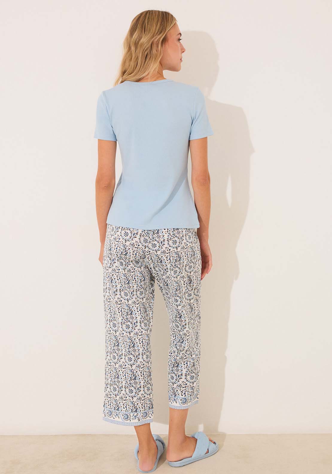 Short Sleeves Capri Pant Pyjama - Blue