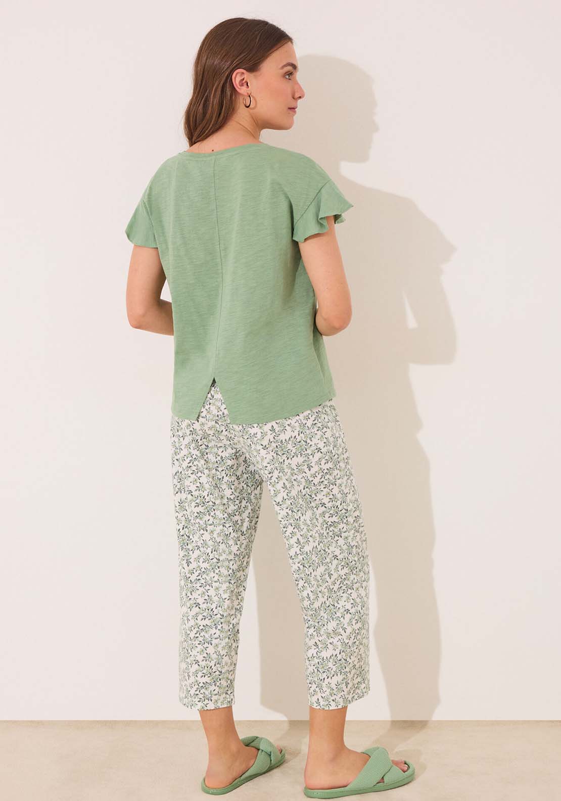 Short Sleeves Capri Pant Pyjama - Green