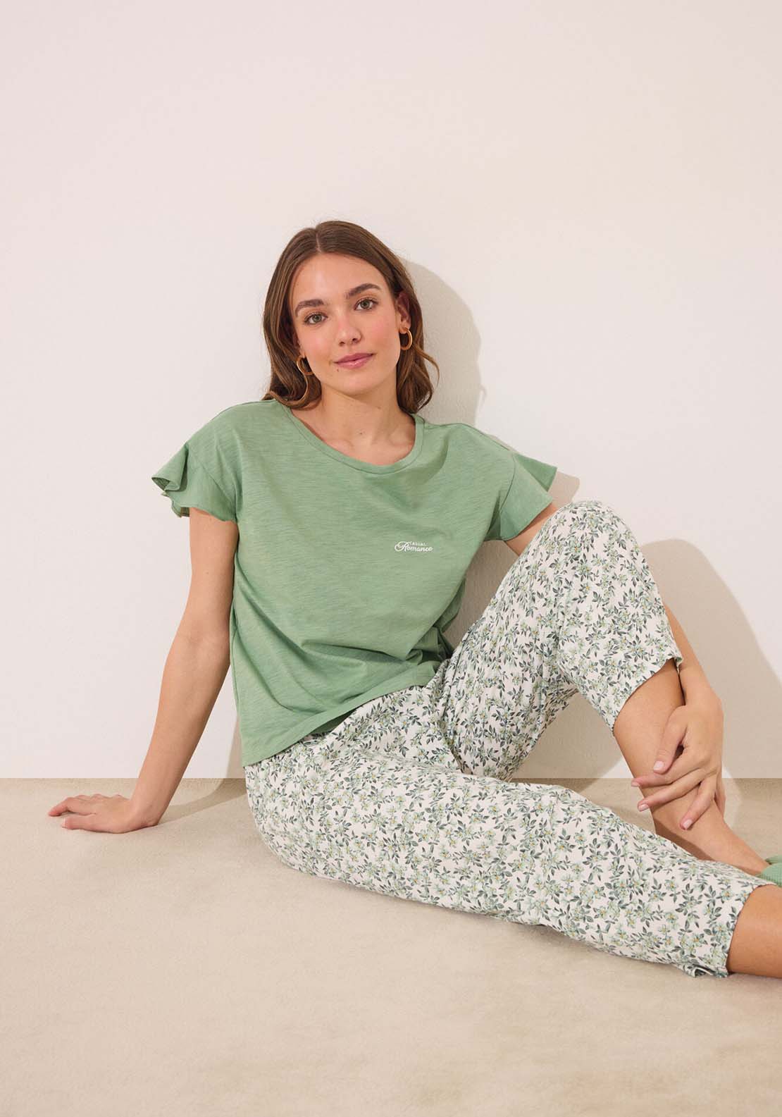 Short Sleeves Capri Pant Pyjama - Green