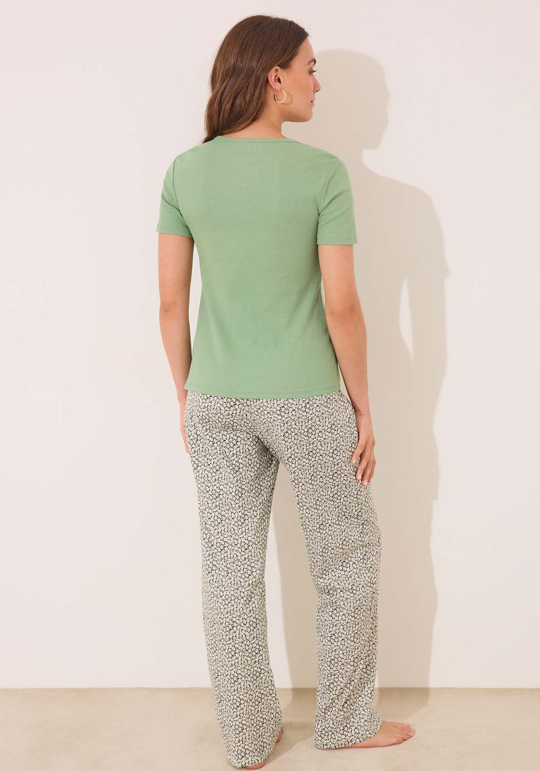 Short Sleeves Long Pant Pyjama - Green