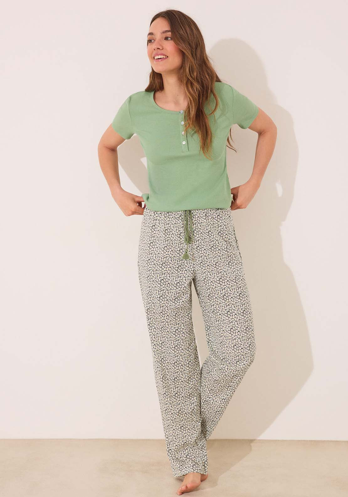 Short Sleeves Long Pant Pyjama - Green