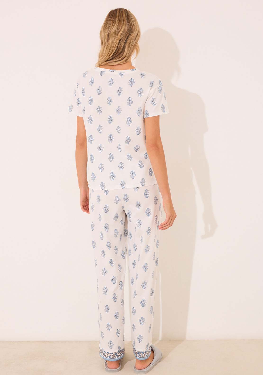 Short Sleeves Long Pant Pyjama - White