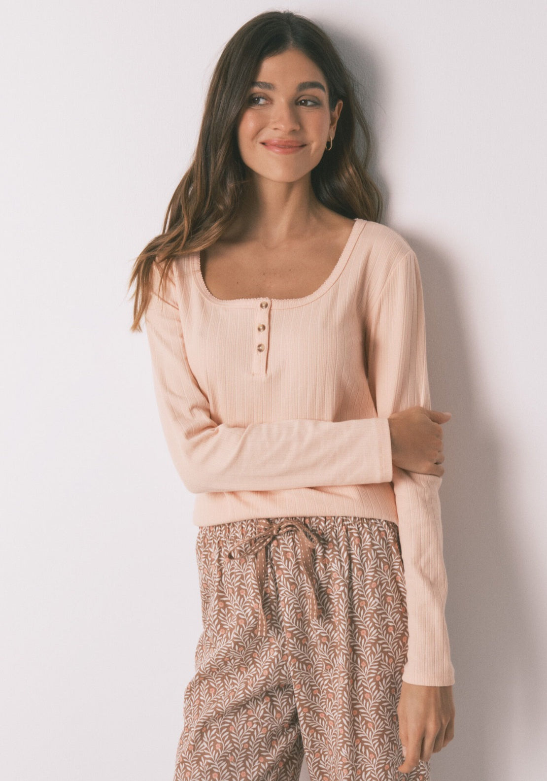 Cotton Floral Print Long Pyjamas - Orange