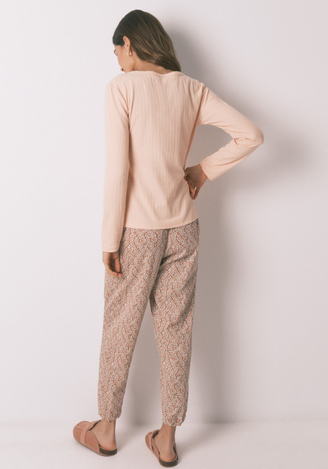 Cotton Floral Print Long Pyjamas - Orange