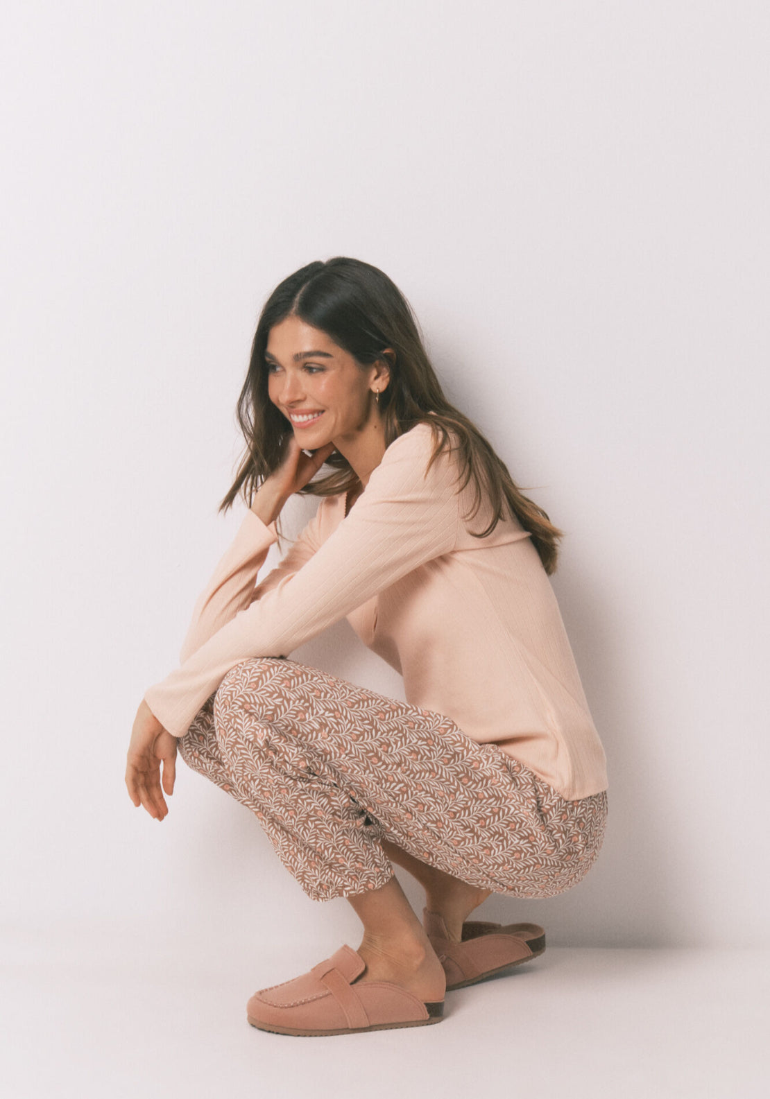 Cotton Floral Print Long Pyjamas - Orange