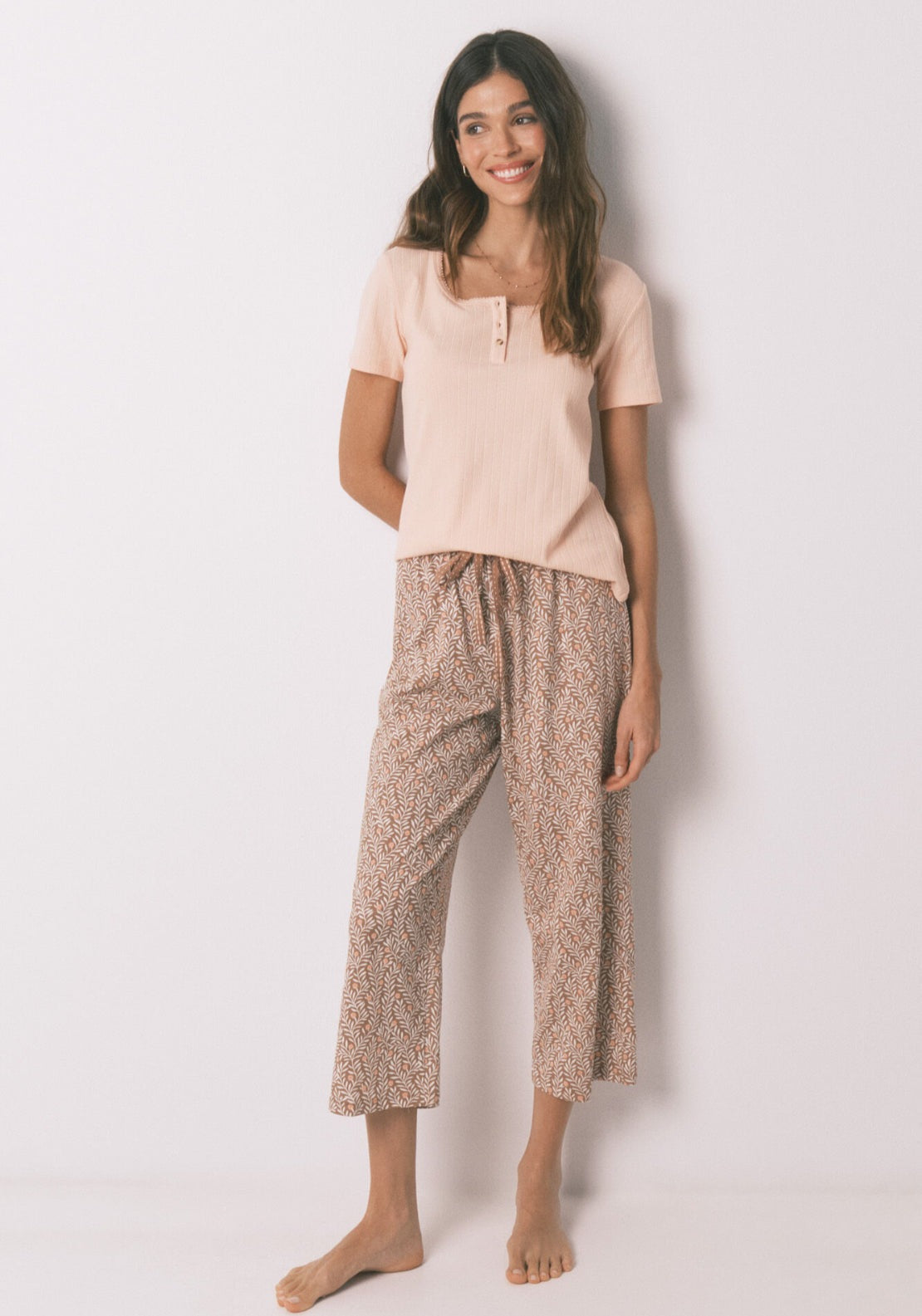 Cotton Print Capri Pyjamas - Orange