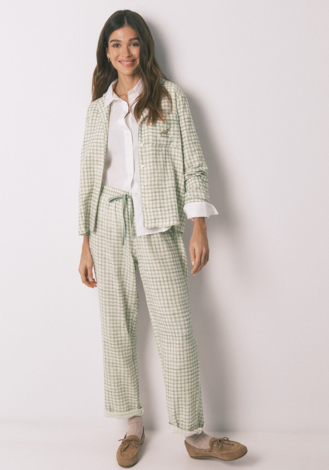 100% Cotton Plaid Classic Long Pyjamas - Green
