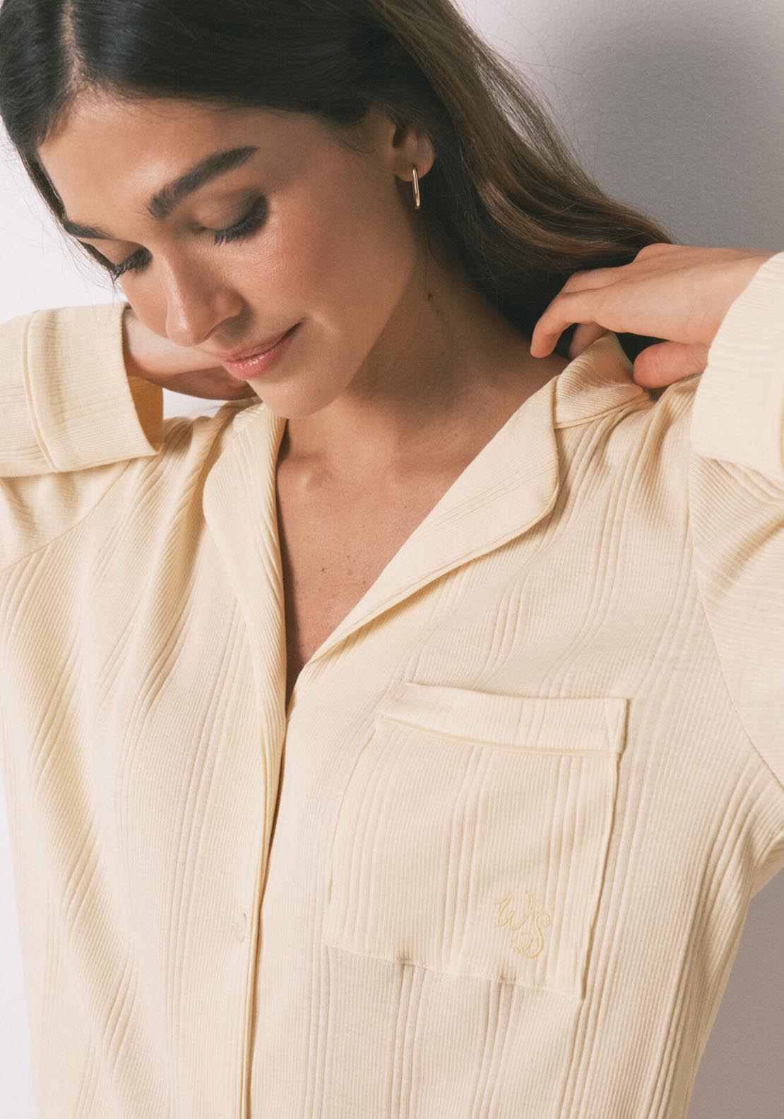 Ribbed Cotton Classic Long Pyjamas - Ivory