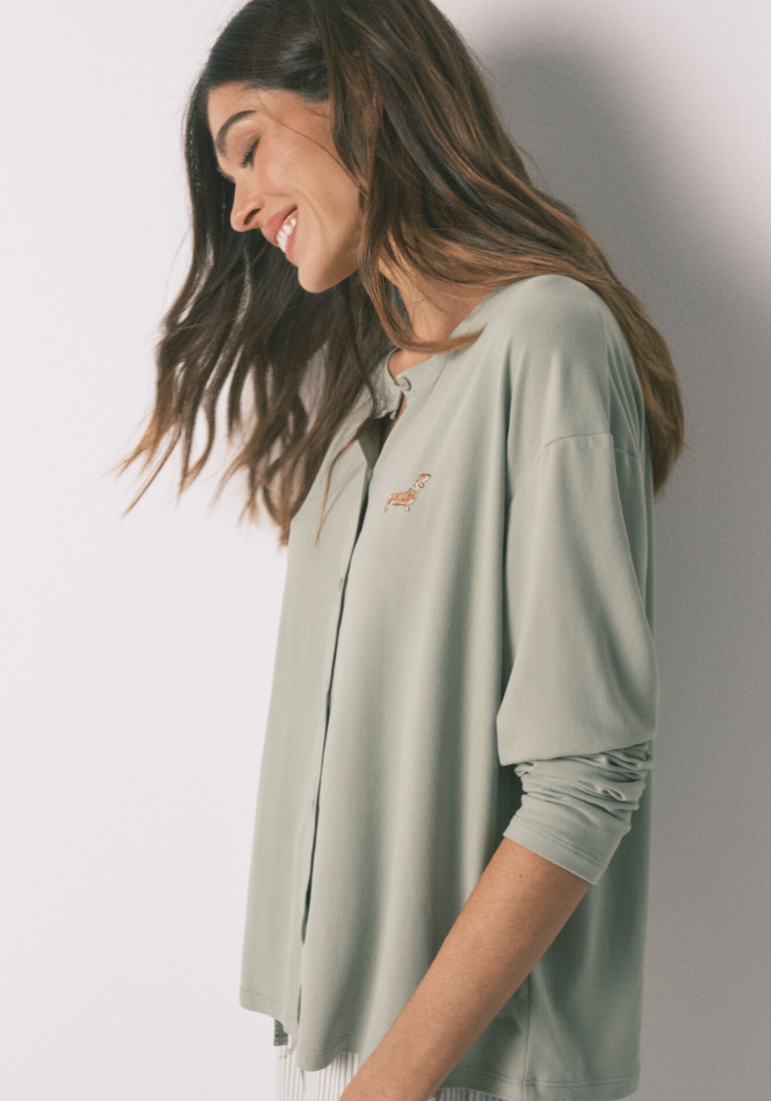 Soft Jersey-Knit Dog-Print Long Pyjamas - Green