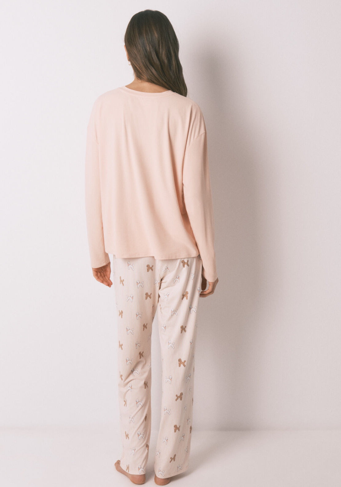 Soft Knit Dog Print Long Pyjamas - Orange