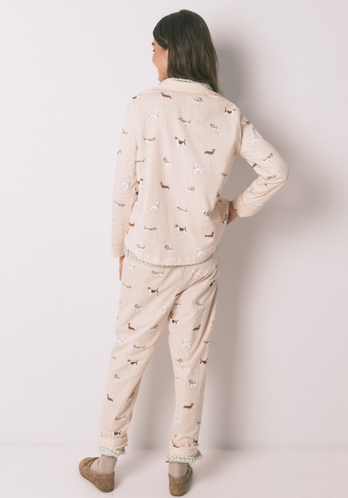 100% Cotton Classic Long Striped Dog Print Pyjamas - Orange