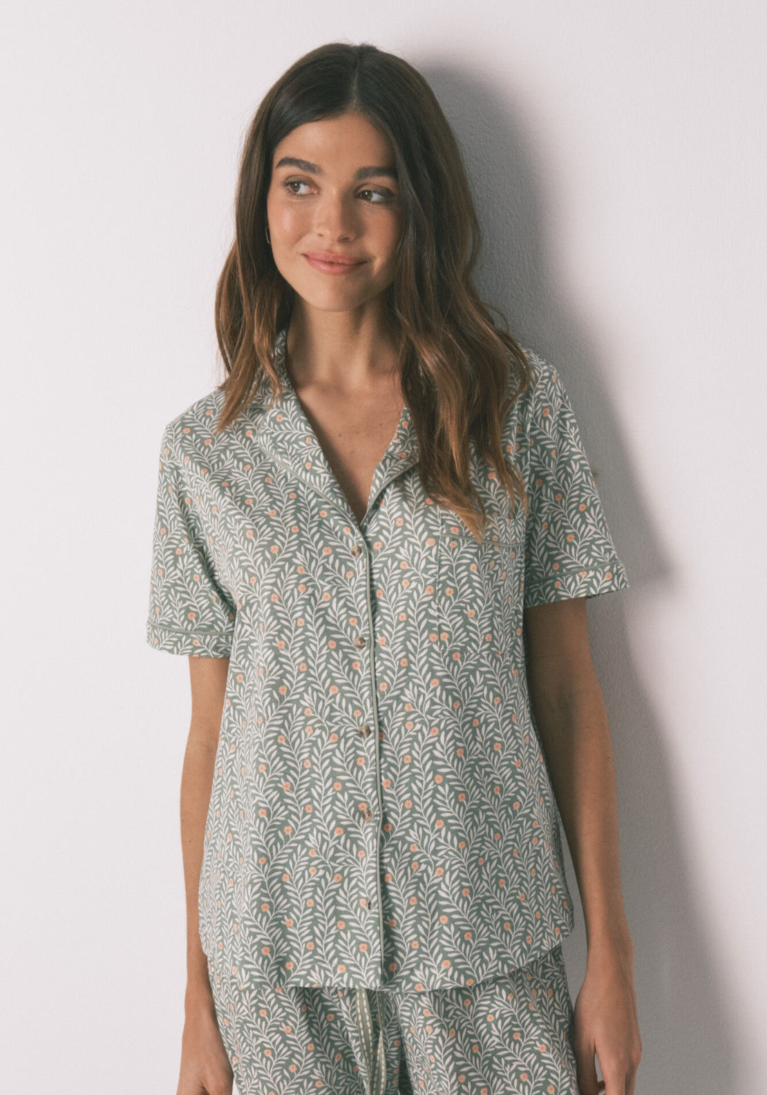 100% Cotton Floral Print Classic Pyjamas - Green