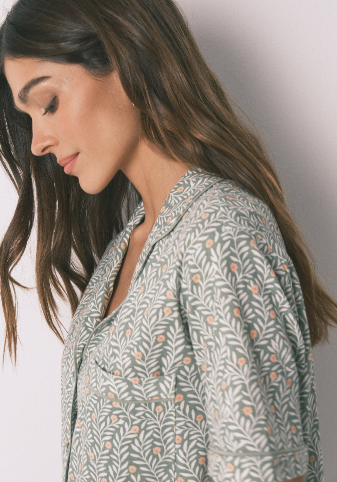 100% Cotton Floral Print Classic Pyjamas - Green