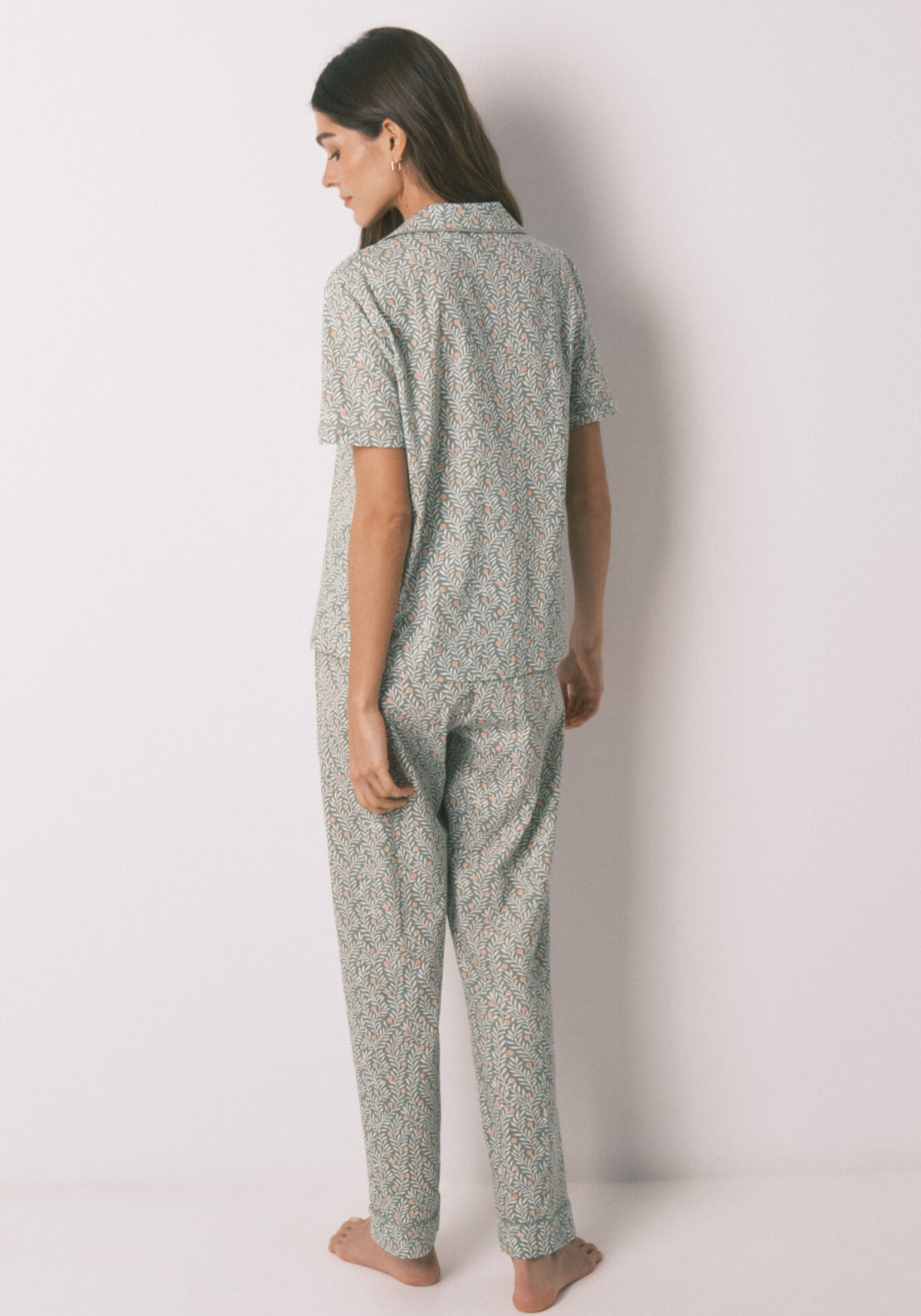 100% Cotton Floral Print Classic Pyjamas - Green