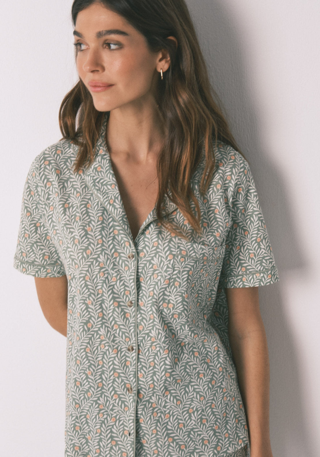 100% Cotton Floral Print Classic Pyjamas - Green