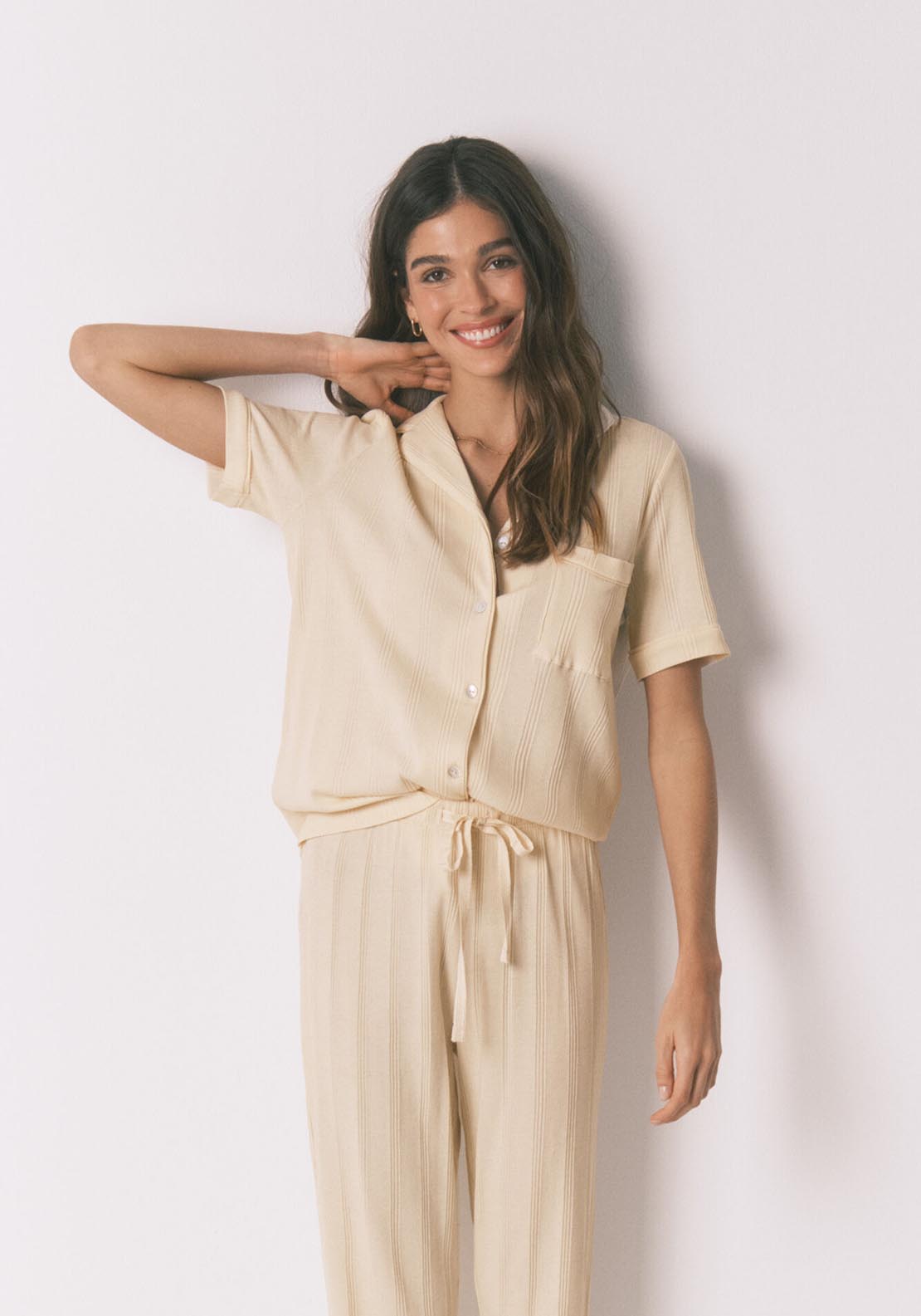 Ribbed Cotton Classic Pyjamas - Ivory