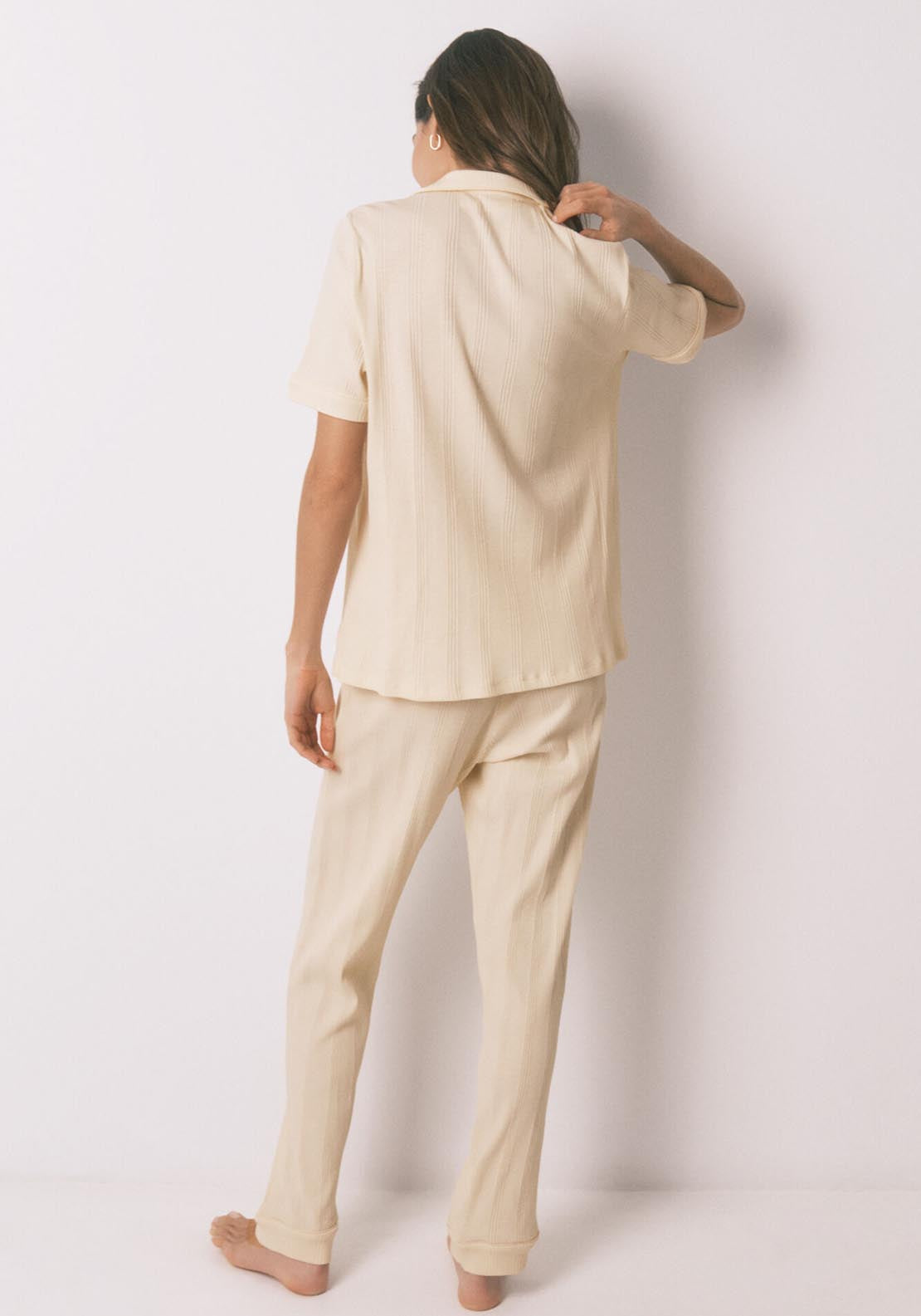 Ribbed Cotton Classic Pyjamas - Ivory