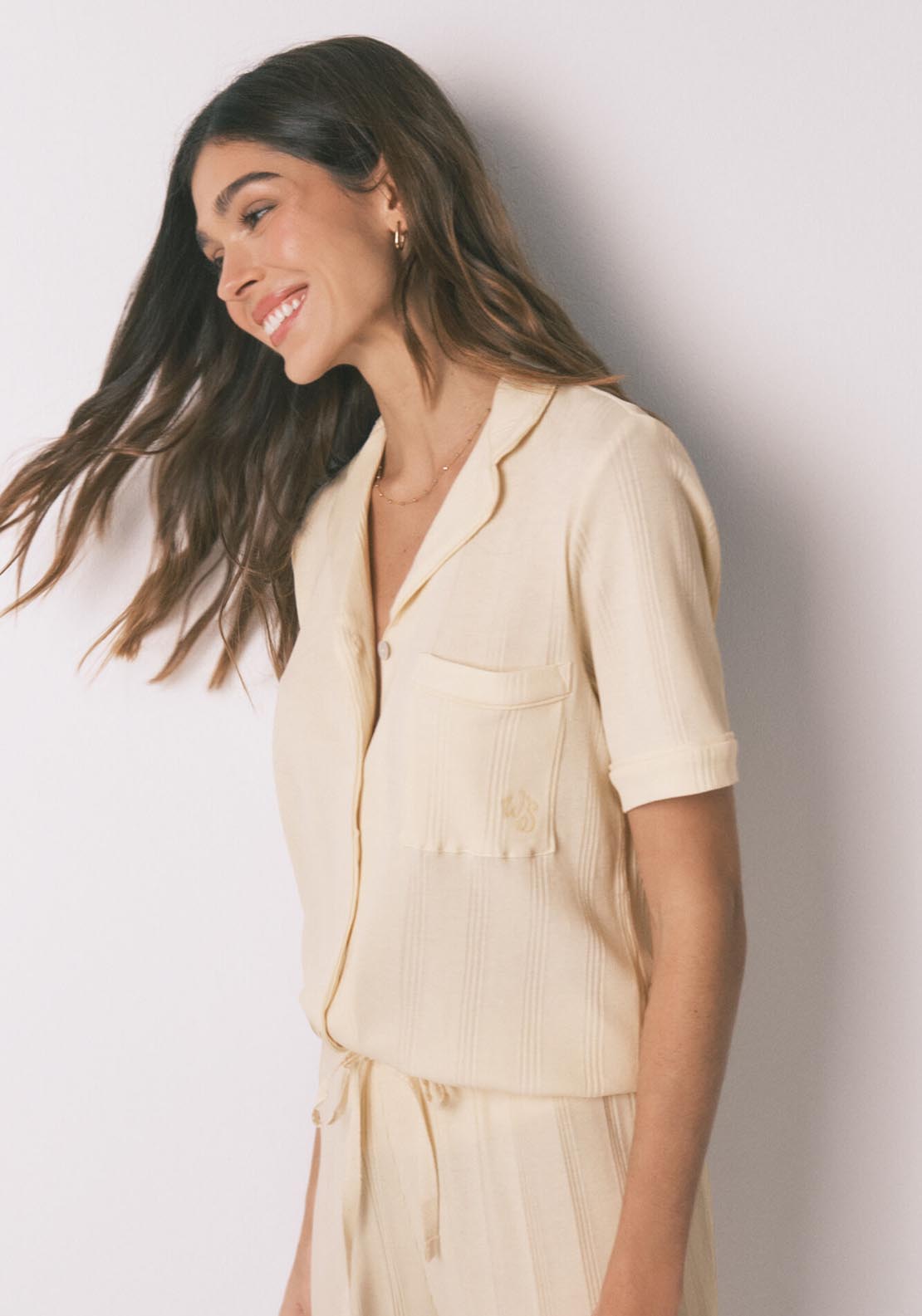 Ribbed Cotton Classic Pyjamas - Ivory