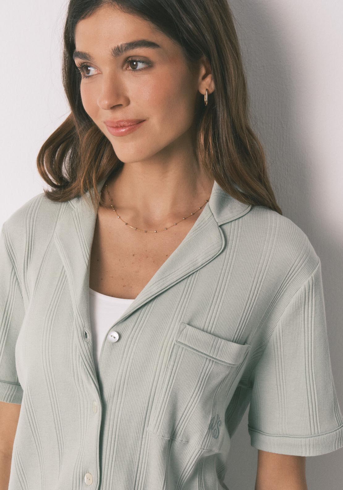 Ribbed Cotton Classic Pyjamas - Green