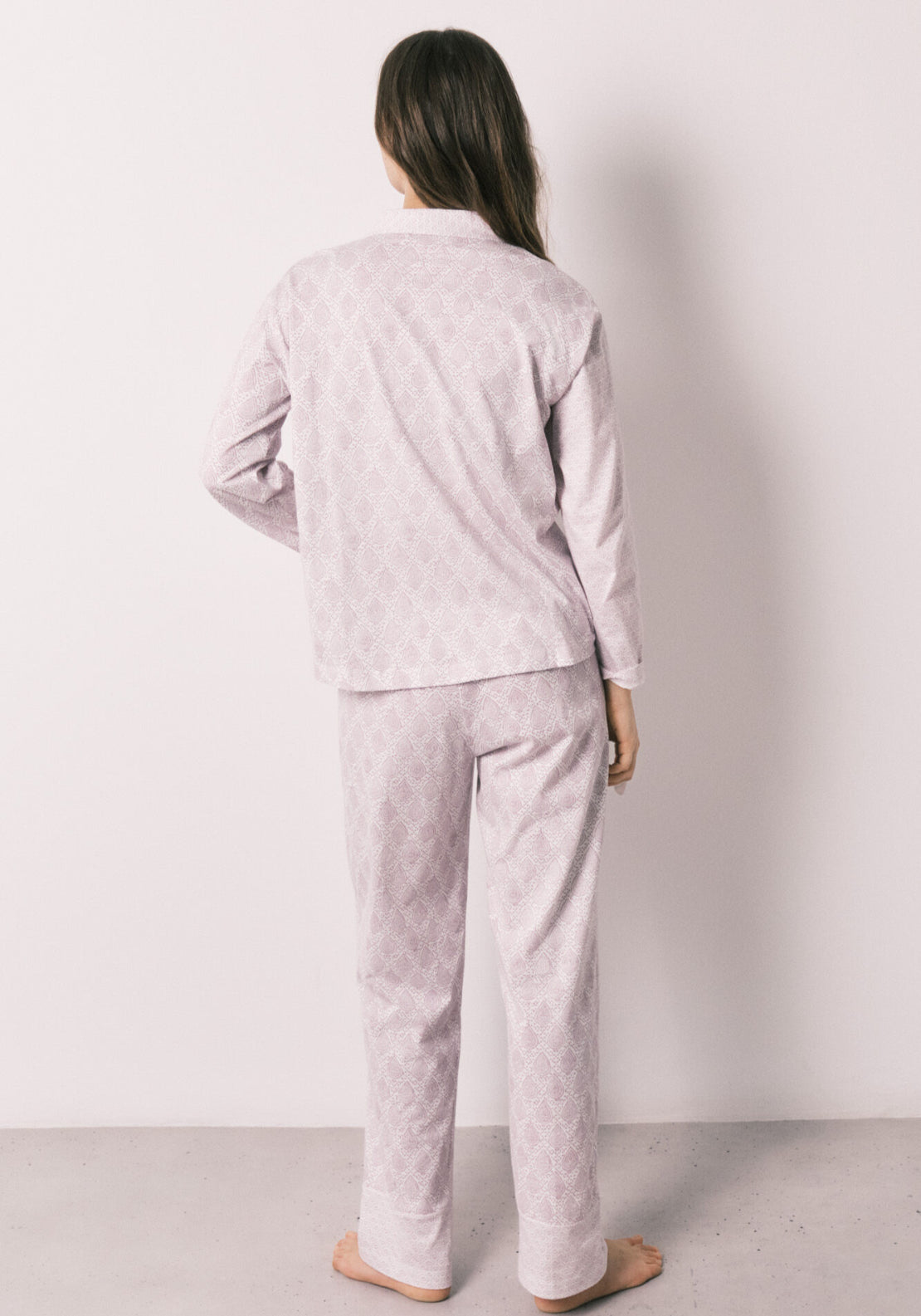 100% Cotton Classic Long Stamp Print Pyjamas - Pink