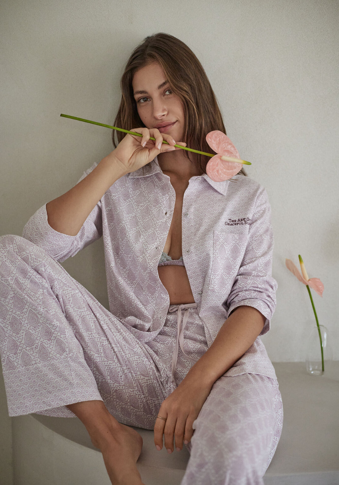 100% Cotton Classic Long Stamp Print Pyjamas - Pink