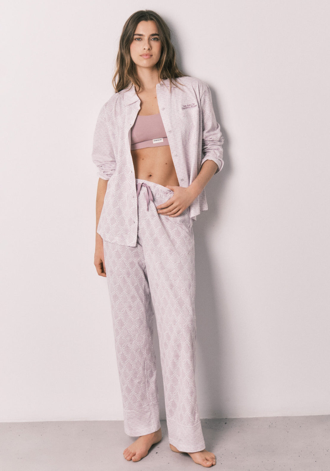 100% Cotton Classic Long Stamp Print Pyjamas - Pink