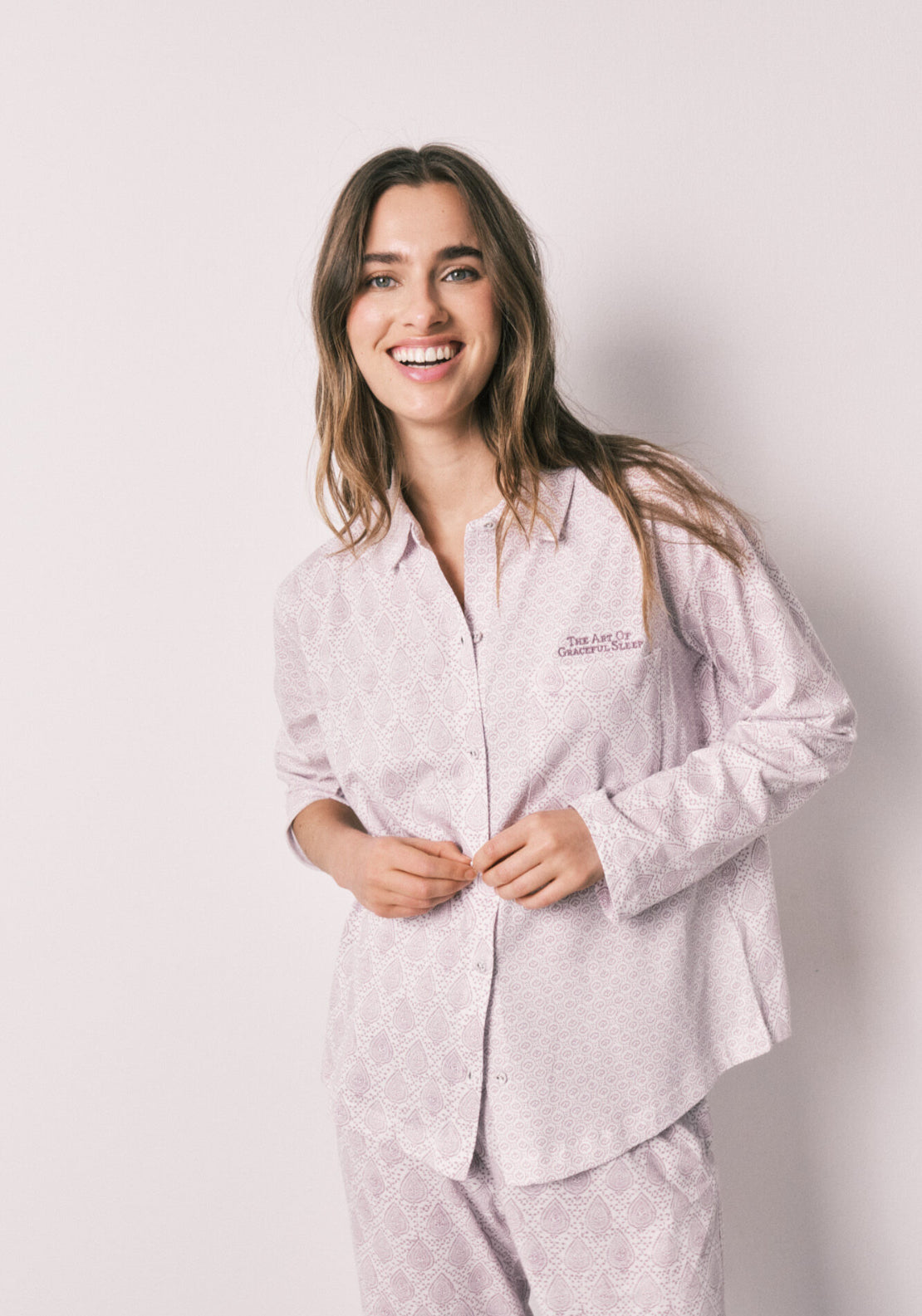 100% Cotton Classic Long Stamp Print Pyjamas - Pink