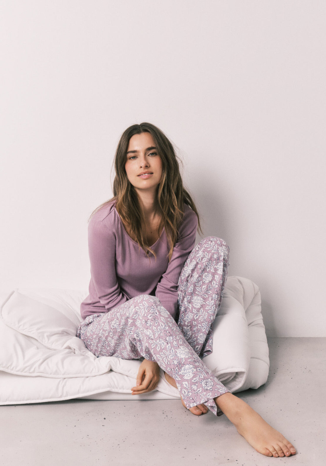Floral Print Long Pyjamas - Pink