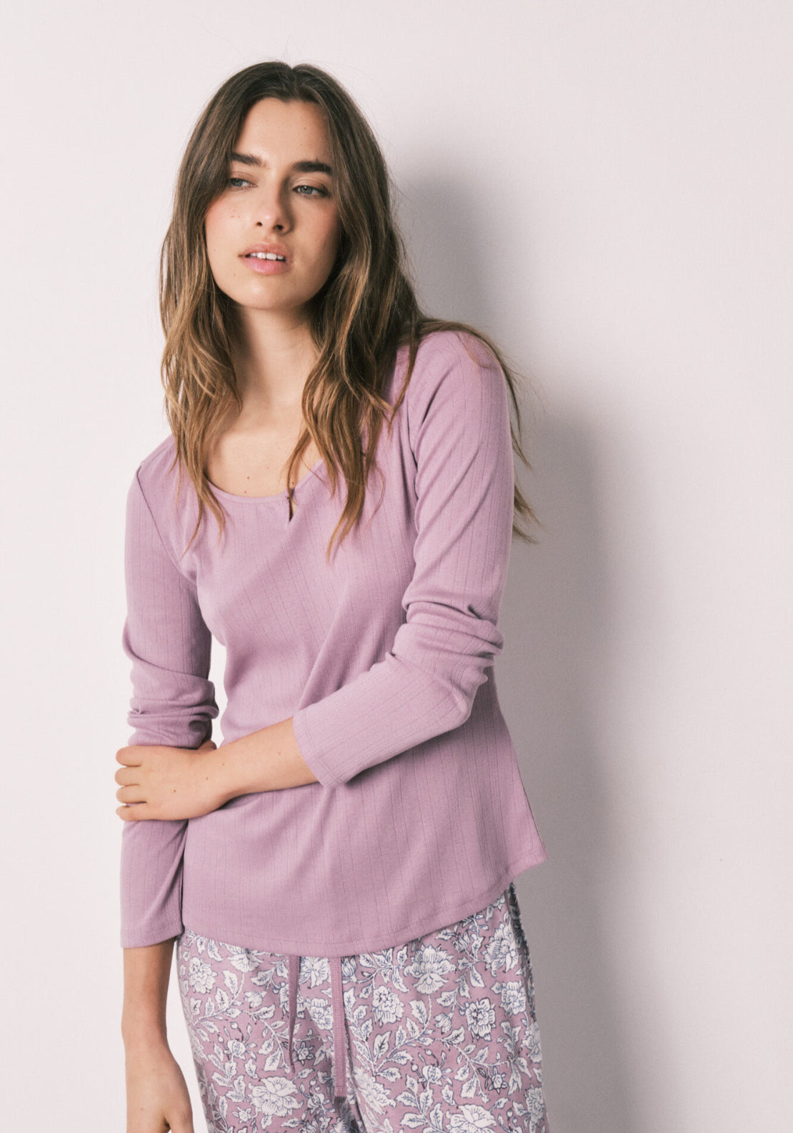 Floral Print Long Pyjamas - Pink