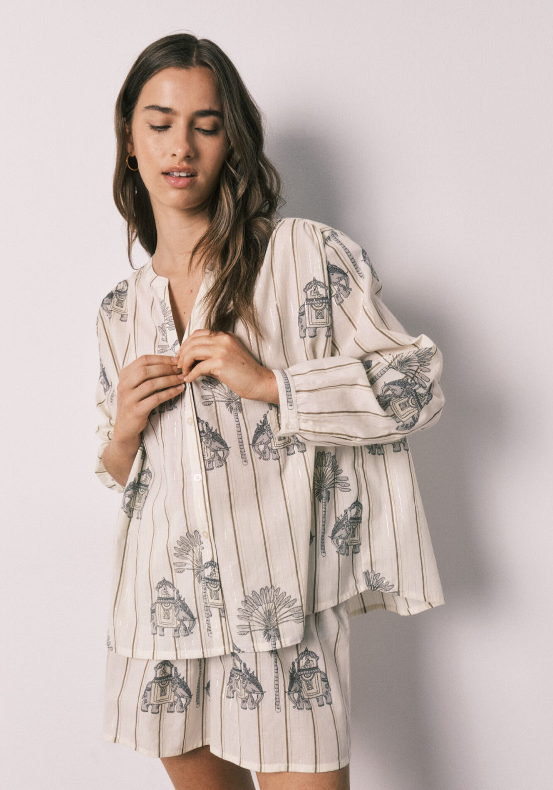 Printed Cotton Short Pyjamas - White