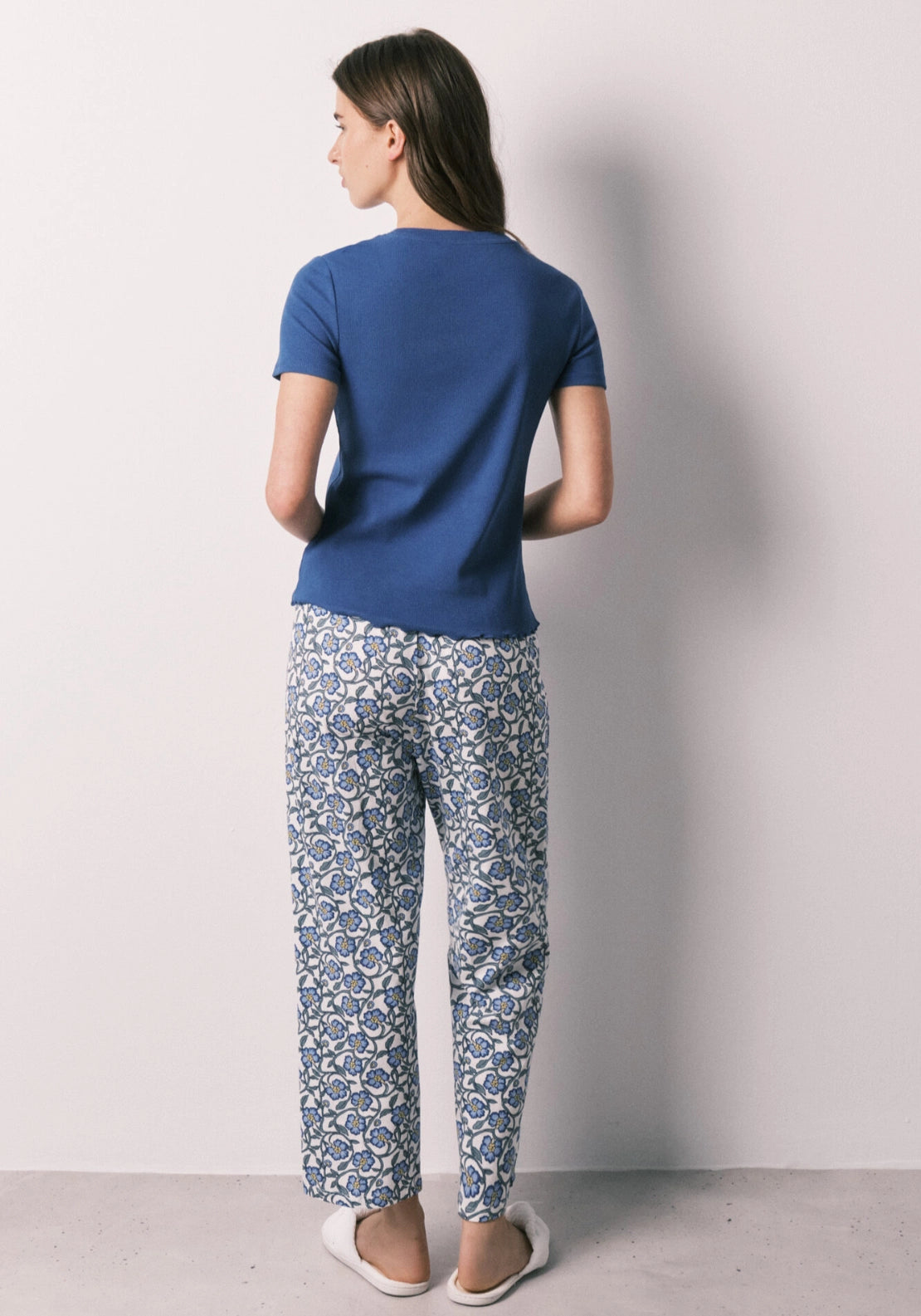 Printed Cotton Capri Pyjama Set - Blue