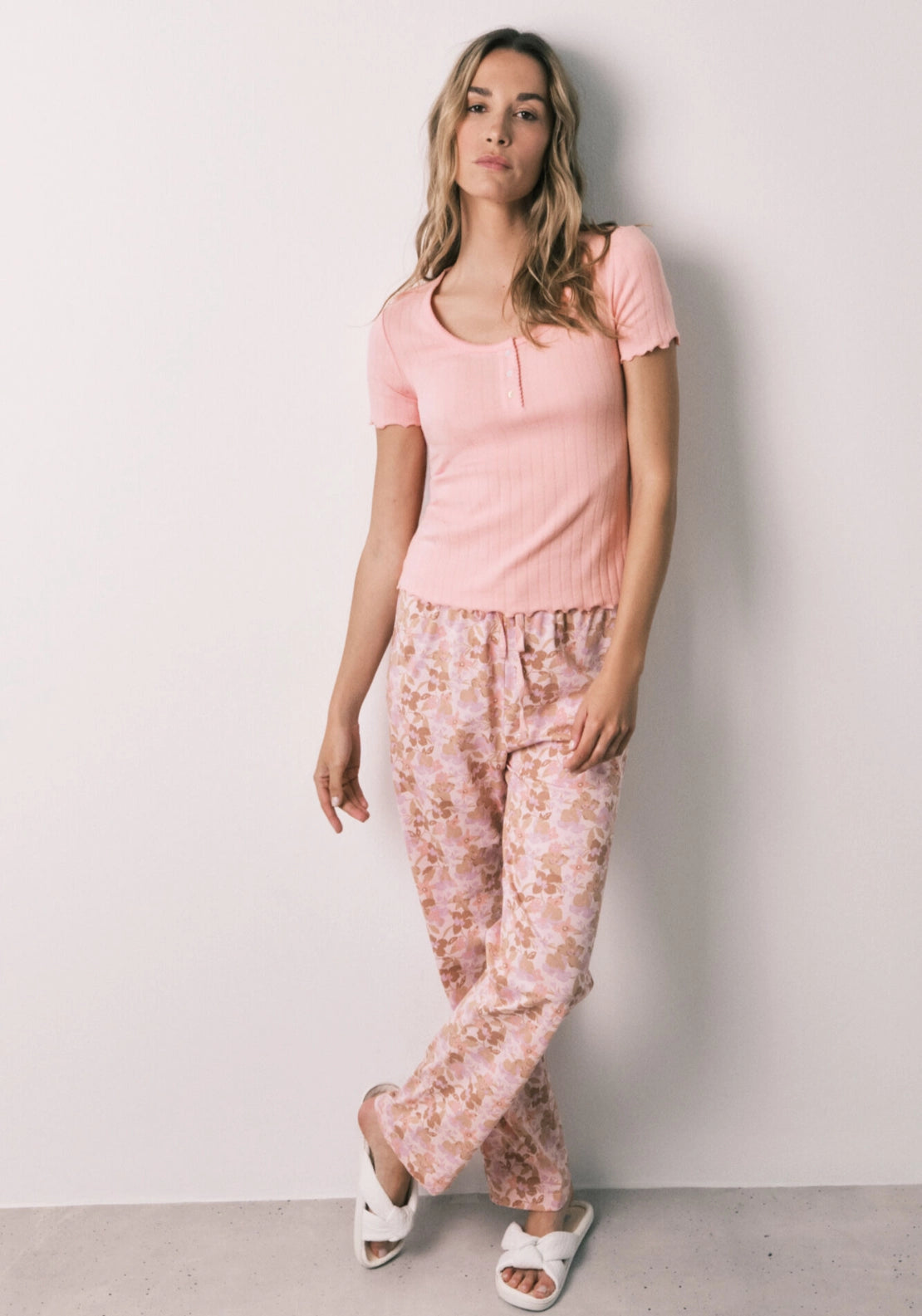 Cotton Short Sleeve Long Pyjama Set - Orange