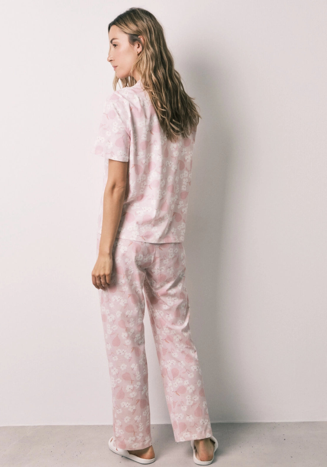 Floral &amp; Pear Print Classic Pyjama Set - Orange