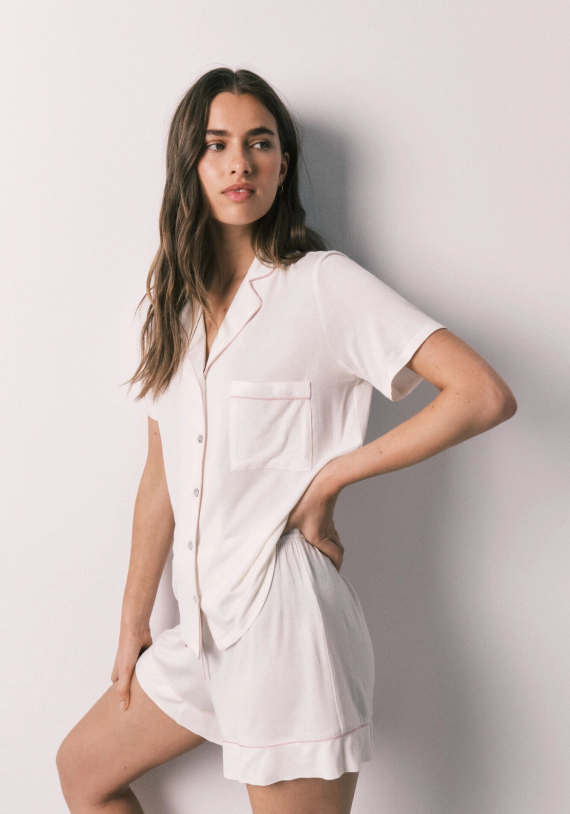 Striped Classic Short Pyjama Set - White