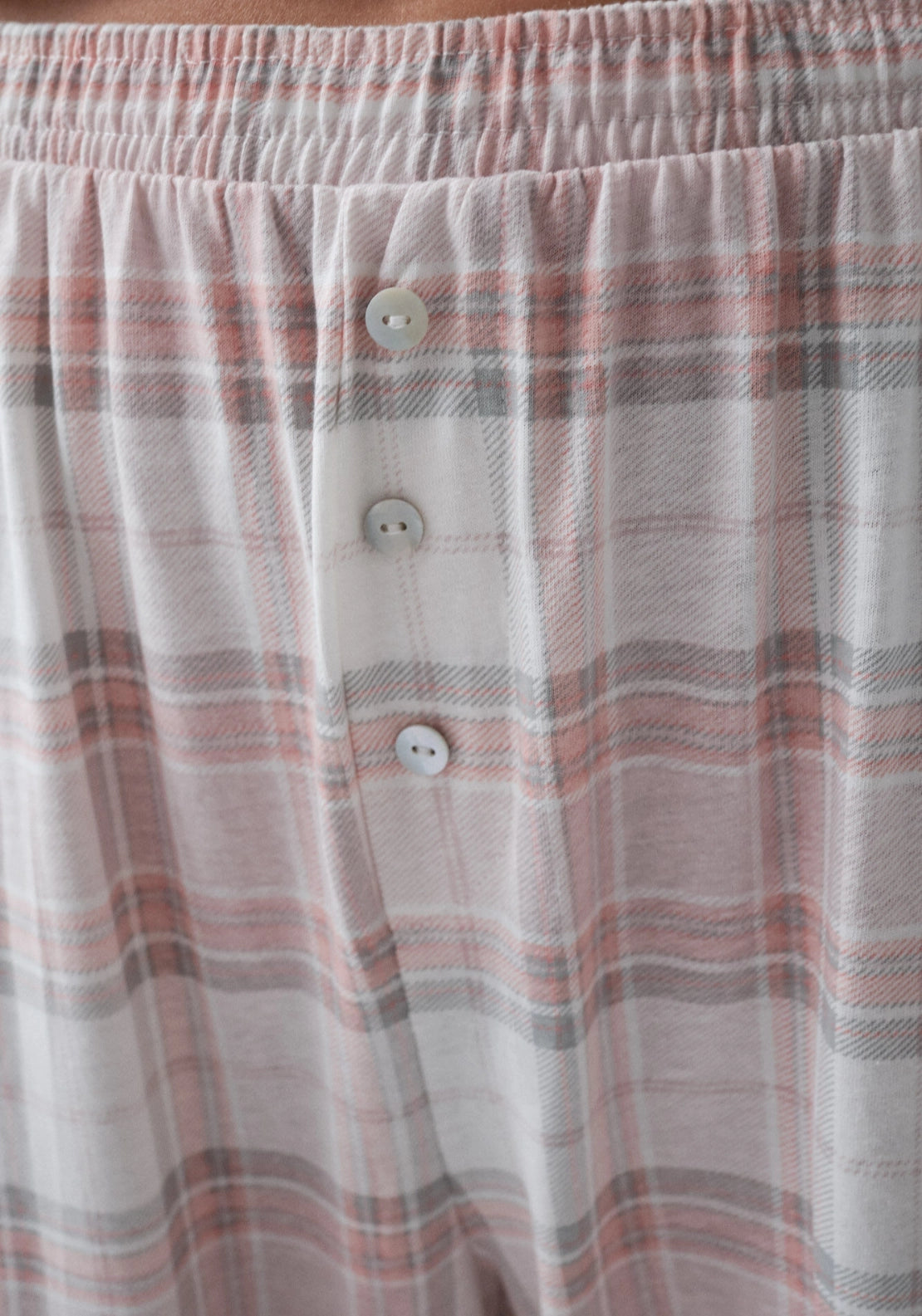 Plaid Cotton Long Pyjama Set - Grey / Silver