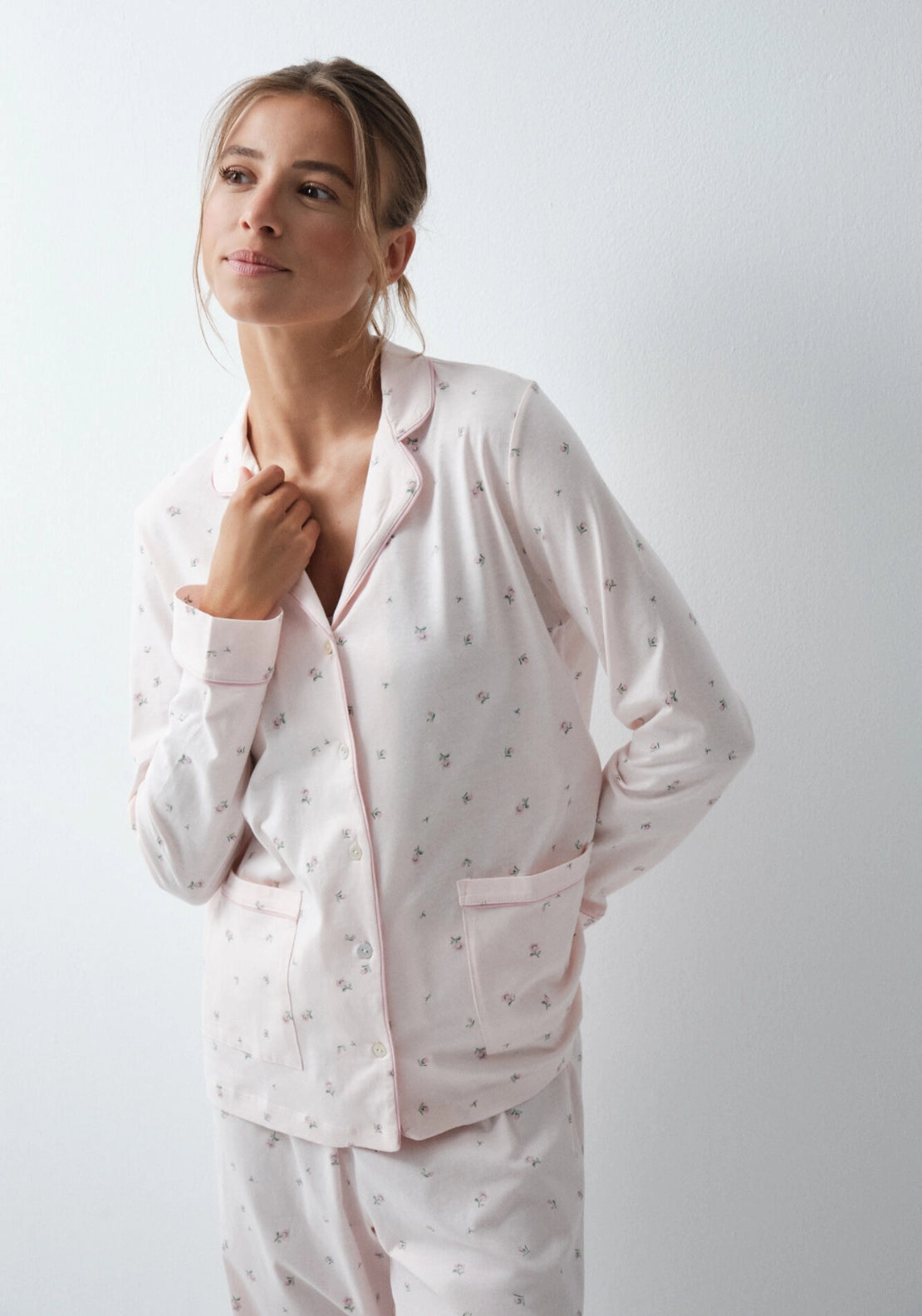 Floral Cotton Classic Pyjama Set - Pink
