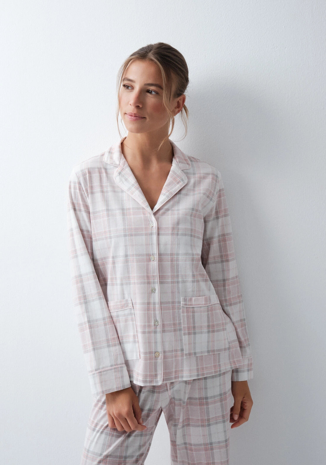 Plaid Cotton Classic Pyjama Set - Grey / Silver