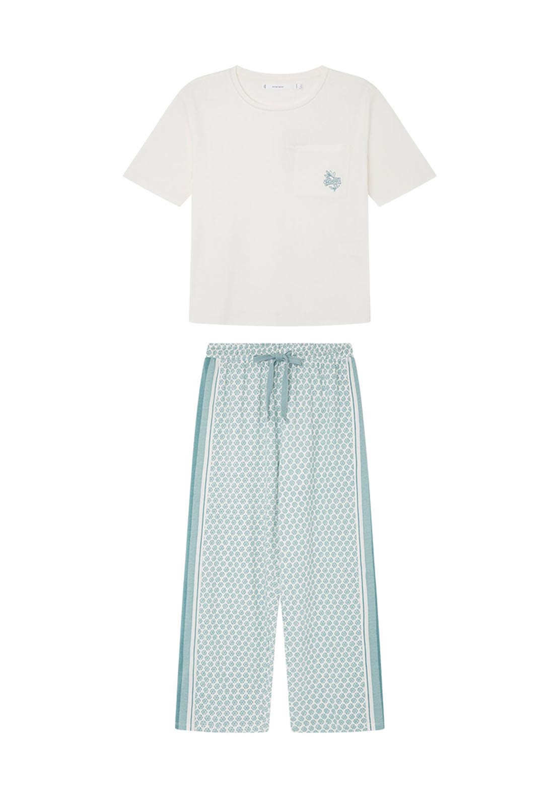 Womens Secret 100% cotton Capri pyjamas with a geometric print - Ivory 3 Shaws Department Stores