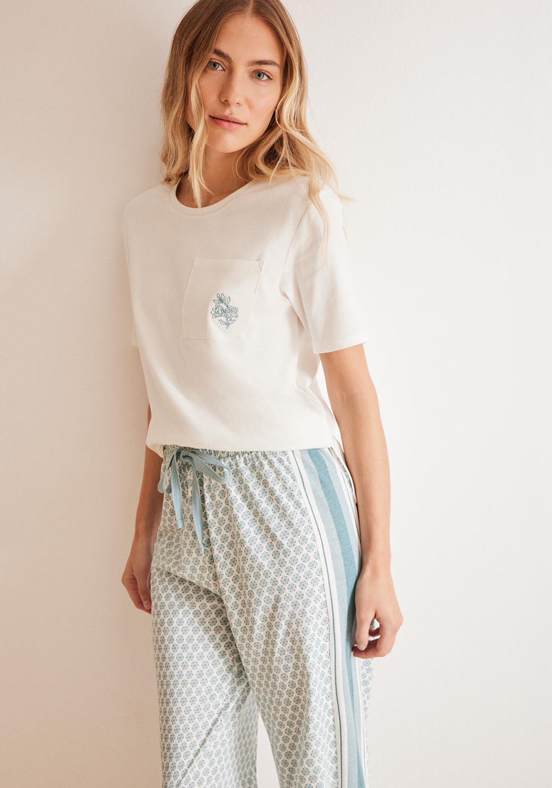 Womens Secret 100% cotton Capri pyjamas with a geometric print - Ivory 2 Shaws Department Stores