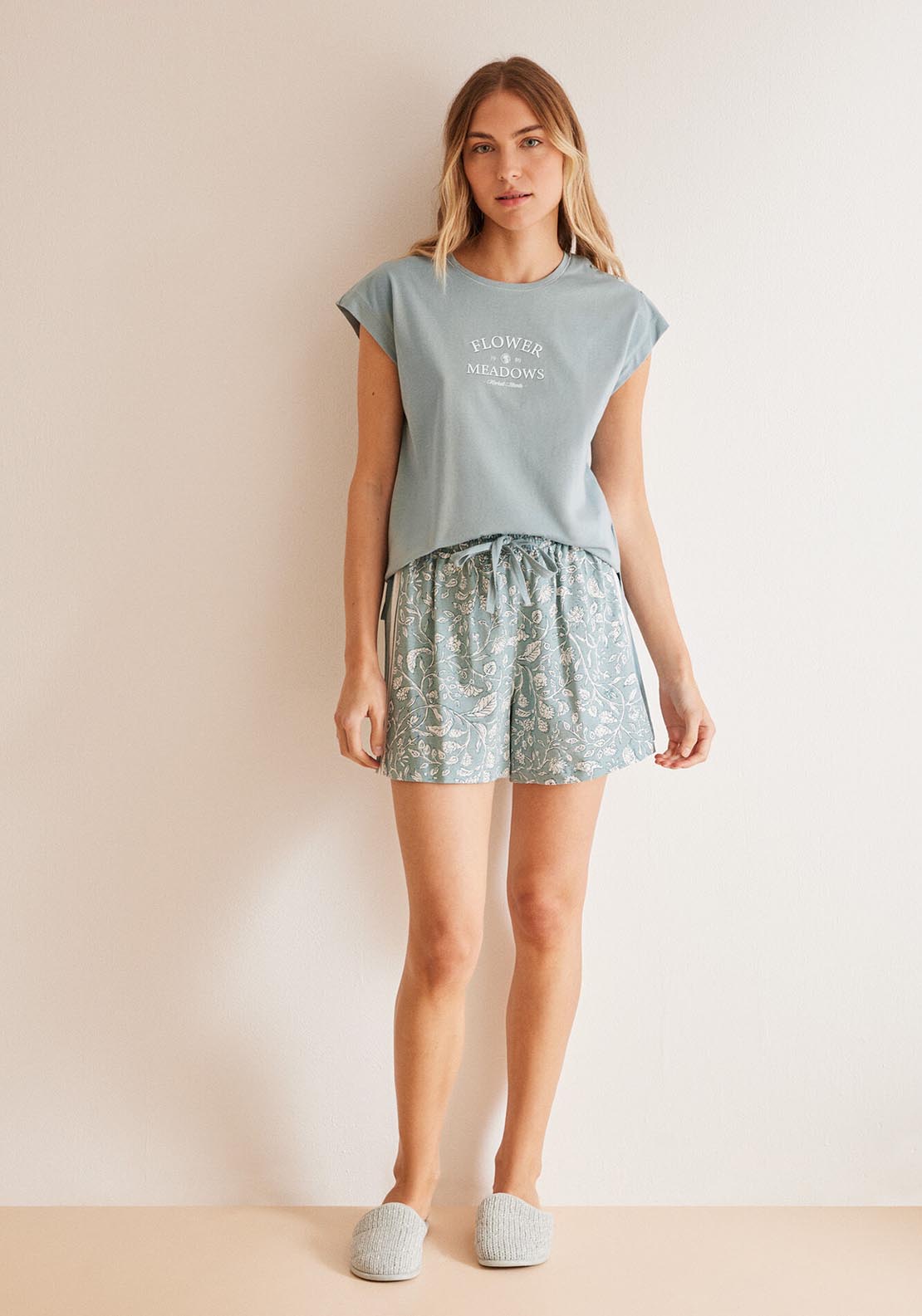 Womens Secret Blue floral print 100% cotton short pyjamas - Blue 3 Shaws Department Stores
