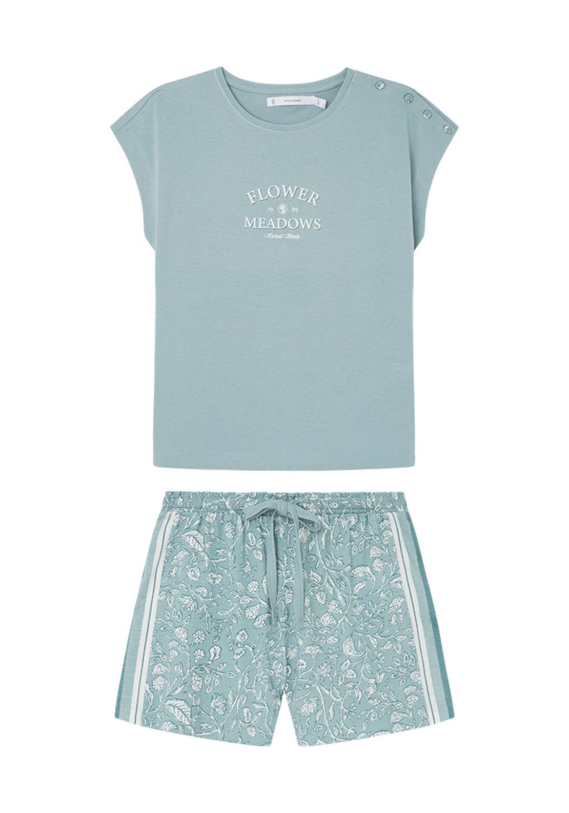 Womens Secret Blue floral print 100% cotton short pyjamas - Blue 6 Shaws Department Stores