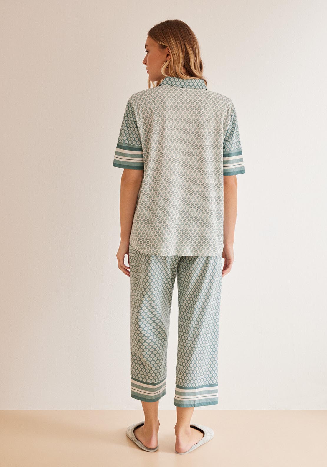 Womens Secret 100% cotton classic pyjamas with floral stamp print - Blue 2 Shaws Department Stores