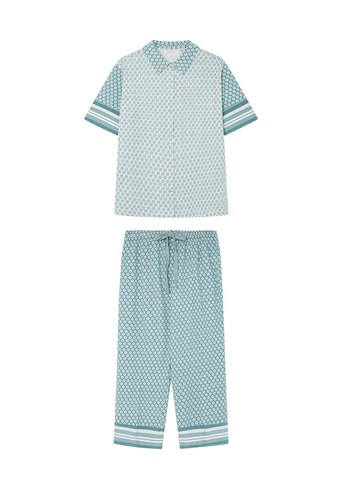 Womens Secret 100% cotton classic pyjamas with floral stamp print - Blue 7 Shaws Department Stores